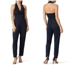 Harlyn XS Navy Pink Metallic Halter Cowl Neck Jumpsuit Glam Party Dressy NYE NWT